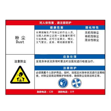 安赛瑞 职业病危害告知牌（定制），粉尘，1米*0.8米，ABS板，职业病危害告知卡-粉尘，1米*0.8米 售卖规格：1张