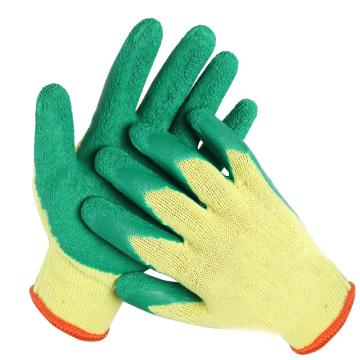麦森伯 劳保手套，浸胶手套，十针黄纱绿皱纹平挂 线皱 耐磨防滑挂浸胶 售卖规格：1双