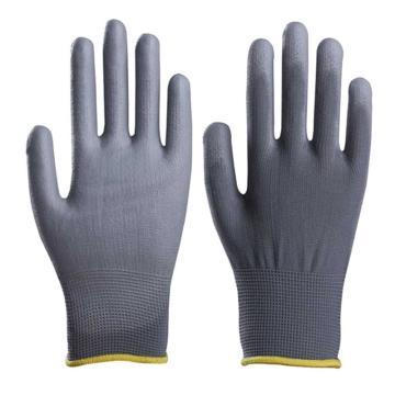 添盾 灰色PU涂掌13针尼龙浸胶工作手套，TD-GL5017，M 12双/包，黄、绿边 售卖规格：1双