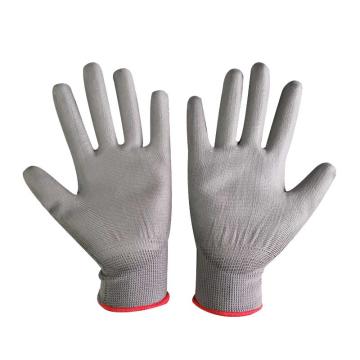 添盾 灰色PU涂掌13针尼龙浸胶工作手套，TD-GL5017，S 12双/包，红边 售卖规格：1双