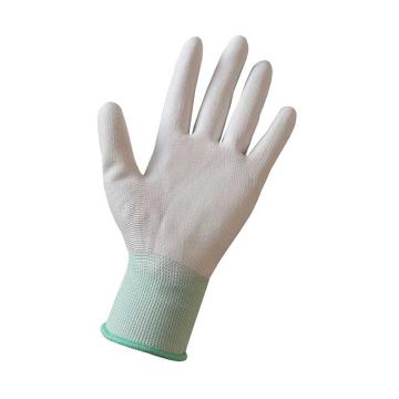 添盾 白色PU涂掌13针尼龙浸胶工作手套，TD-GL5016,M 1双/袋，绿边 售卖规格：1双