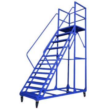 谦格 铁制组装式仓库可移动登高梯登高车平台梯子，QDC3000蓝，带轮 平台高3米12步0.8米宽 售卖规格：1个