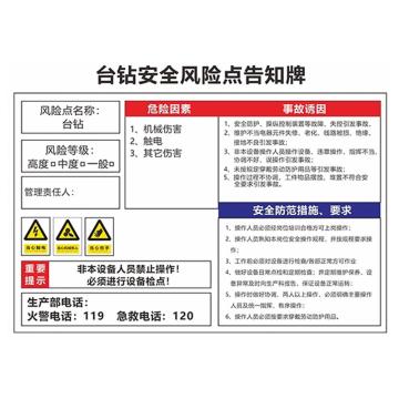 安赛瑞 安全风险点告知牌，60x80cm，台钻，1H01613 售卖规格：1片