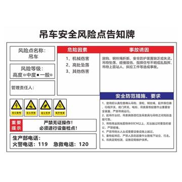 安赛瑞 安全风险点告知牌，30x40cm，吊车，1H01617 售卖规格：1片