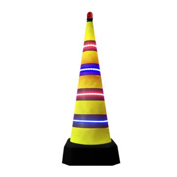 安赛瑞 路锥，发光伸缩路锥，大雾雨雪应急反光道路警示锥，90cm红蓝爆闪灯带，黄色，1B00546 售卖规格：1个