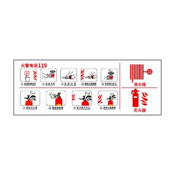 安赛瑞 灭火器箱透明贴，火警119警示贴，12x30cm，灭火器使用图右，1H02125 售卖规格：5张/卷