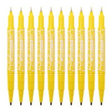 斑马/ZEBRA 速干油性小双头记号笔，YYTS5黄色 细头1.0-1.3mm 极细头0.5mm(10支/盒) 售卖规格：1盒