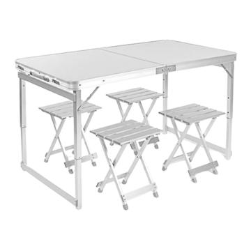 三极户外 户外铝合金折叠桌椅，TP5529 白色（一桌四凳）有伞孔 120*60*53/62/70cm 售卖规格：1套