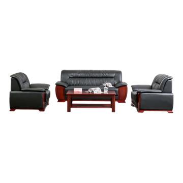 红心 商务办公沙发组合套装，HXF923 木质脚黑色西皮办公沙发组合1+1+3+长茶几 2080*880*870mm 售卖规格：1组
