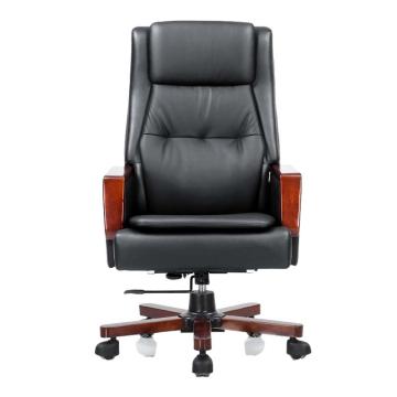 红心 牛皮老板椅，BGYH-015 实木脚可躺办公椅 升降旋转电脑椅 办公室座椅班椅黑色 售卖规格：1把