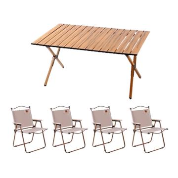 三极户外 户外露营便携桌椅，TP8872 一桌四椅木纹大号椅子卡其色 售卖规格：1套