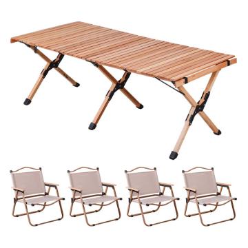 三极户外 户外露营便携桌椅，TP8872 一桌四椅木纹中号椅子卡其色 售卖规格：1套