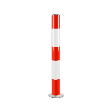 布朗森/BRONSON 镀锌警示柱固定立柱，高750mm，管径76mm，底座宽135mm，壁厚2.0mm，红白，A9162 售卖规格：1个