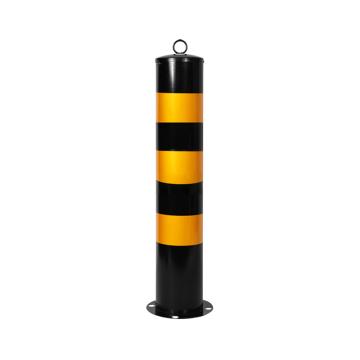 布朗森/BRONSON 钢管警示柱顶环固定立柱，高750mm，管径114mm，底座宽160mm，壁厚0.8mm，黑黄，A9136 售卖规格：1个