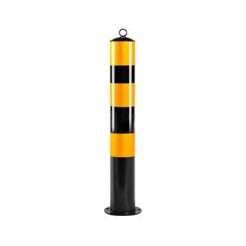 布朗森/BRONSON 钢管警示柱顶环固定立柱，高750mm，管径114mm，底座宽165mm，壁厚1.5mm，黑黄，A9137 售卖规格：1个