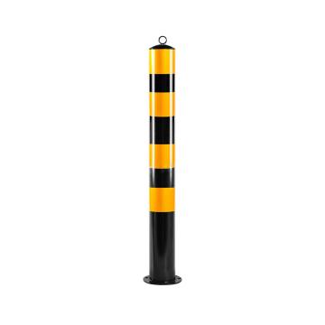 布朗森/BRONSON 钢管警示柱顶环固定立柱，高1000mm，管径114mm，底座宽165mm，壁厚1.5mm，黑黄，A9142 售卖规格：1个