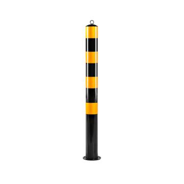 布朗森/BRONSON 钢管警示柱顶环固定立柱，高1200mm，管径114mm，底座宽165mm，壁厚2.5mm，黑黄，A9145 售卖规格：1个