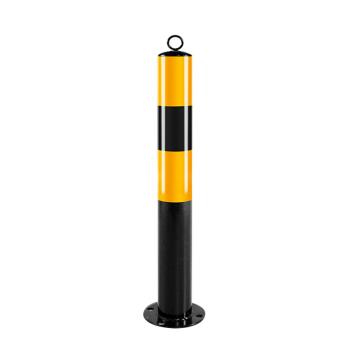 布朗森/BRONSON 钢管警示柱顶环固定立柱，高600mm，管径76mm，底座宽135mm，壁厚2.0mm，黑黄，A9152 售卖规格：1个