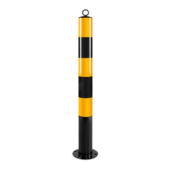 布朗森/BRONSON 钢管警示柱顶环固定立柱，高750mm，管径76mm，底座宽135mm，壁厚2.0mm，黑黄，A9154 售卖规格：1个