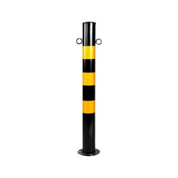 布朗森/BRONSON 钢管警示柱双环固定立柱，高750mm，管径76mm，底座宽135mm，壁厚0.8mm，黑黄，A9147 售卖规格：1个