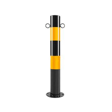 布朗森/BRONSON 钢管警示柱双环固定立柱，高600mm，管径76mm，底座宽135mm，壁厚1.5mm，黑黄，A9155 售卖规格：1个