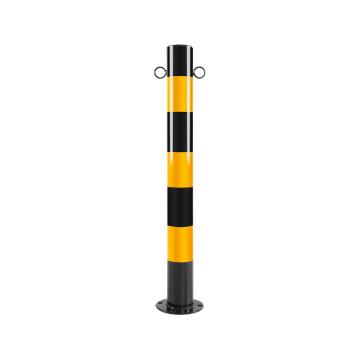 布朗森/BRONSON 钢管警示柱双环固定立柱，高750mm，管径76mm，底座宽135mm，壁厚1.5mm，黑黄，A9157 售卖规格：1个