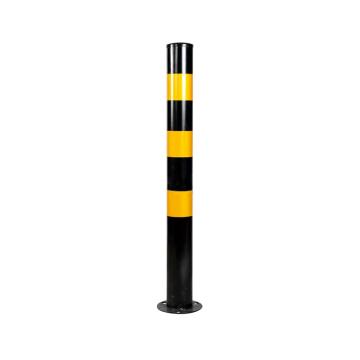 布朗森/BRONSON 钢管警示柱无环固定立柱，高750mm，管径76mm，底座宽135mm，壁厚0.8mm，黑黄，A9146 售卖规格：1个
