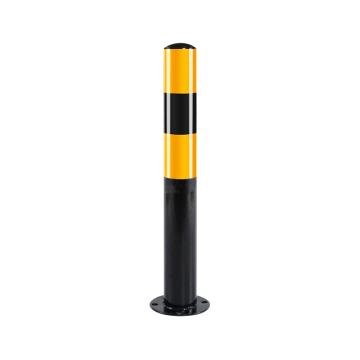布朗森/BRONSON 钢管警示柱无环固定立柱，高600mm，管径76mm，底座宽135mm，壁厚2.0mm，黑黄，A9148 售卖规格：1个