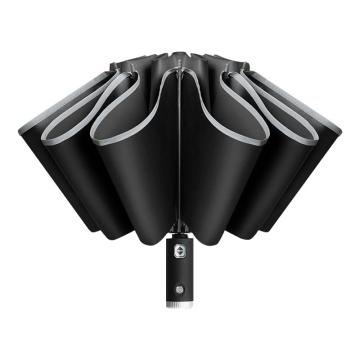 三极户外 10骨全自动反向伞，TP7399 黑胶碰击布+反光条+LED灯黑色 售卖规格：1把