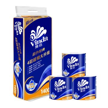 维达/Vinda 蓝色经典4层140g卷筒卫生纸，V4069-A 10卷/提 售卖规格：6提/袋