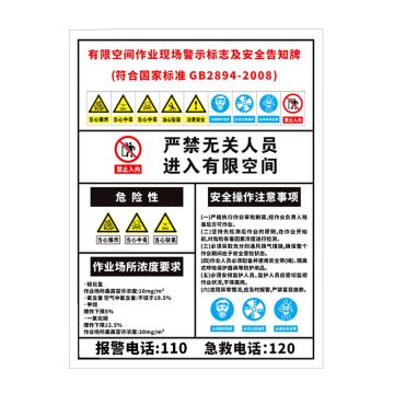 海斯迪克 PVC塑料板，工作场所车间提示标识牌，gnjz-1337，30*40cm，严禁无关人员进入有限空间 售卖规格：1个