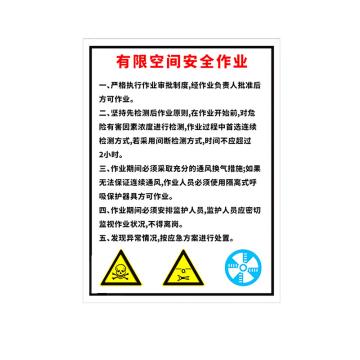 海斯迪克 PVC塑料板，警示注意工作场所车间提示标识牌30*40cm，gnjz-1337，有限空间安全作业 售卖规格：1个