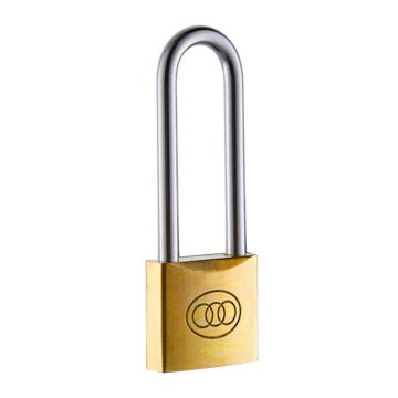 三环 长梁黄铜挂锁，L265(50#) 通开，锁体50×42.5mm，锁梁Ф8.8mm，锁梁内宽25.5mm，总高126mm 售卖规格：1个