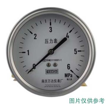 万达 压力表，YJ-F 不锈钢+铜,轴向不带边Φ100,1.6级,-0.1~0.3MPa,M20*1.5 售卖规格：1个