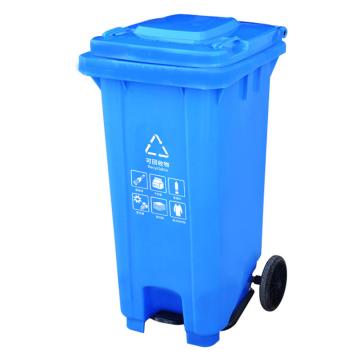 Raxwell 脚踏式移动分类垃圾桶，RJRA2429 蓝色 120L  (可回收物)可挂车 售卖规格：1个