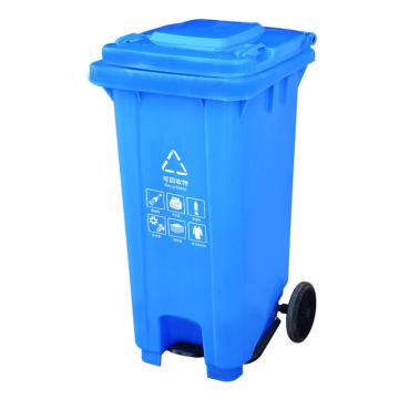 Raxwell 脚踏式移动分类垃圾桶，RJRA2425 蓝色 100L  (可回收物)可挂车 售卖规格：1个