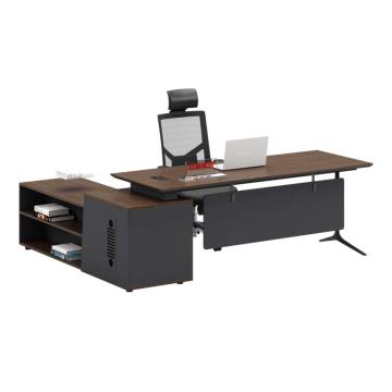 红心 板式班台经理桌，hxjj-110 钢制脚办公桌含侧柜 2400*1800*750mm 胡桃色 售卖规格：1张