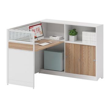 红心 单人位屏风工位，HXP26A 板式职员桌含一体侧柜 1500*1400*1100mm 原木色+白色 售卖规格：1张
