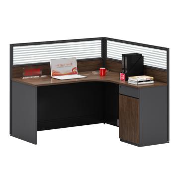 红心 L型屏风工位，HXJJ-599 板式办公桌含固定柜 1200*1400*1100mm 胡桃色+铁灰 售卖规格：1张