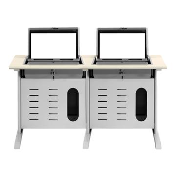 中芯 翻转电脑桌，ZXDNZ-14 钢制工字脚双联隐藏式翻转电脑桌 1600*600*750mm 白色 售卖规格：1张