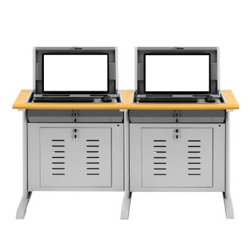 中芯 翻转电脑桌，ZXDNZ-08 双人位工字脚钢制嵌入式翻转电脑桌 1600*600*750mm 原木色 售卖规格：1张