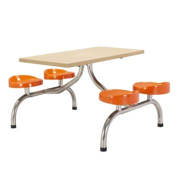 红心 不锈钢连体餐桌椅，hxjj-192 一桌四圆凳组合板式桌面 1500*1200*740mm 原木色 售卖规格：1组