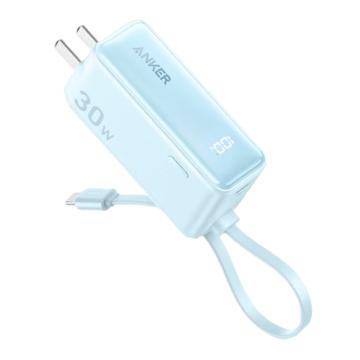 安克/Anker 移动电源，A1636631 5000mAh 三合一30W快充能量棒 type-c充电头 适用苹果15/14/13/华为mate60 蓝色 售卖规格：1个