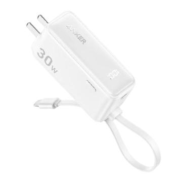 安克/Anker 移动电源，A1636621 5000mAh 三合一30W快充能量棒 type-c充电头 适用苹果15/14/13/华为mate60 白色 售卖规格：1个