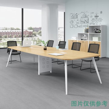博比 会议桌，12000×2400×750mm,6_铝合金线盒盖 枫木色,E1级三胺板,斜角钢木 15273693-00 售卖规格：1张