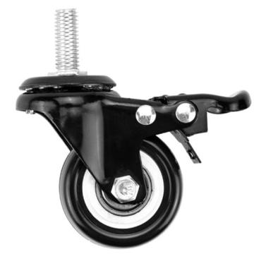 海斯迪克 黑色金钻轮，HKZ-23 2寸带丝杆刹车轮 PVC双轴承家具轮轱辘办公椅轻音脚轮 售卖规格：1个