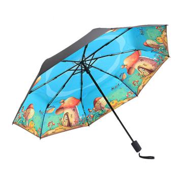 天堂伞 三折叠晴雨伞55cm*8骨全遮光黑胶防晒太阳伞遮阳伞，童趣內图 售卖规格：1把