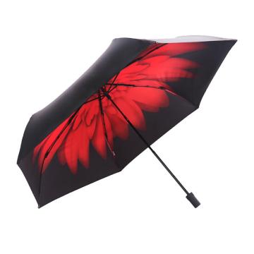 天堂伞 三折叠晴雨伞52cm*6骨黑胶超轻小巧女士太阳伞遮阳伞，紫荆红 售卖规格：1把