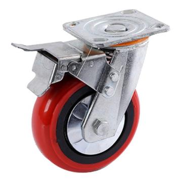 海斯迪克 塑芯韩式脚轮红色，HK-5023 5寸刹车轮 聚氨酯PU脚轮平板车轮 售卖规格：1个