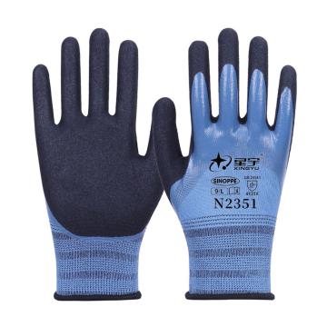 星宇 13针涤纶丁腈半浸磨砂防滑手套，N2351，L 蓝灰色 售卖规格：1副